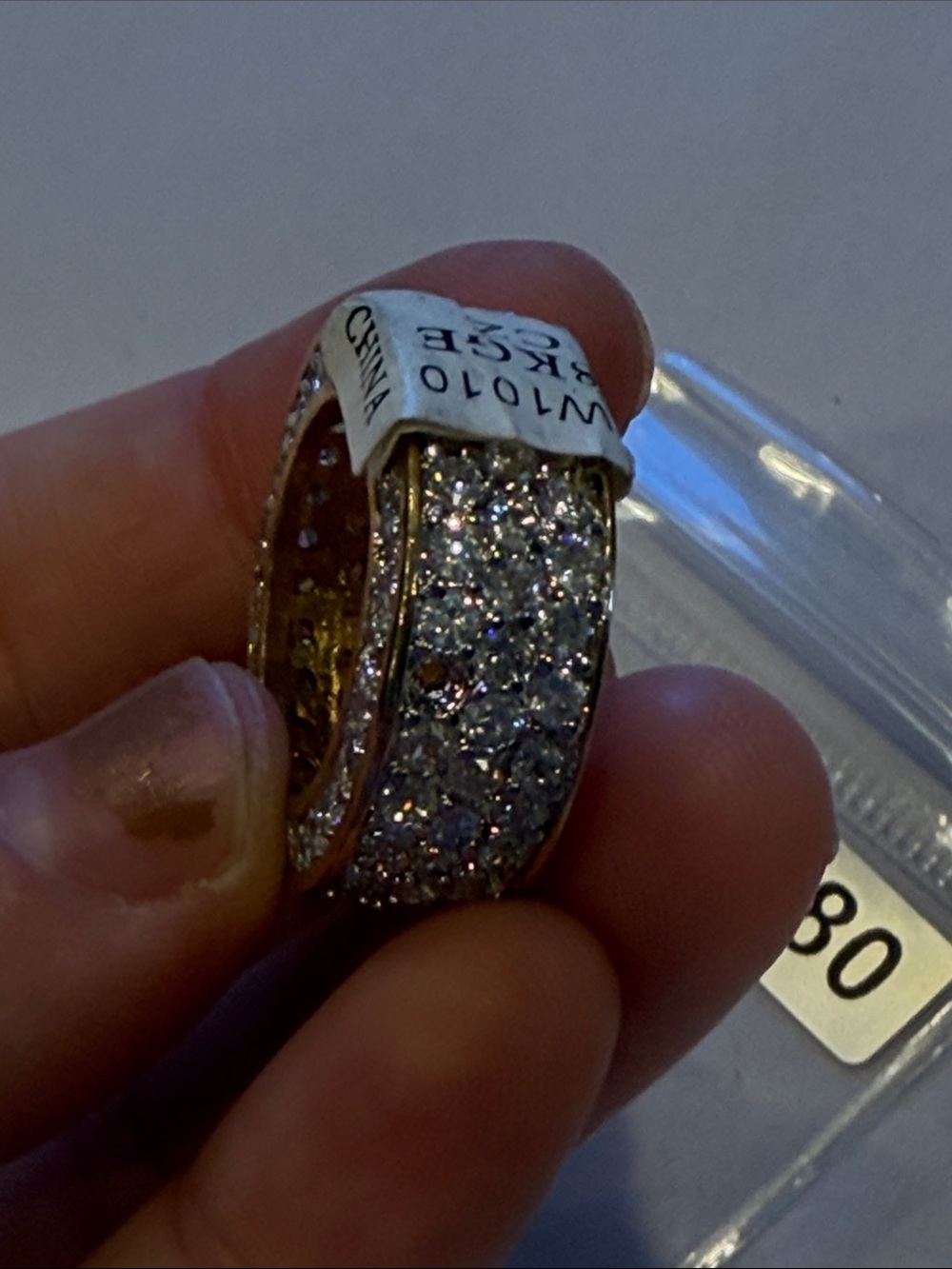 Pavé Crystal Wide Statement Ring in Gold Tone 18KGE  CZ size 6